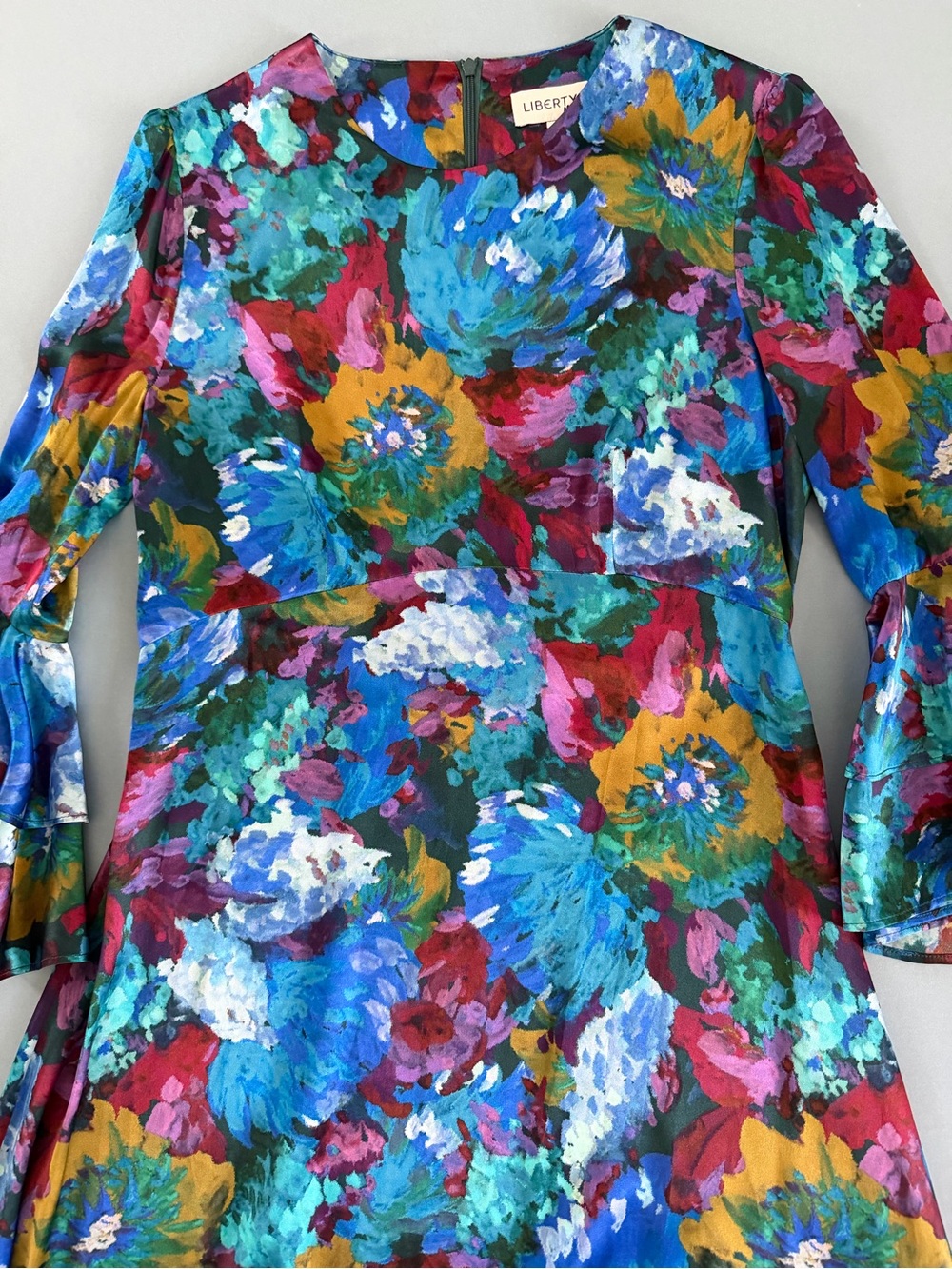 NWT Liberty Artist's Bouquet Silk Satin Blue Floral Gala Maxi Dress - Picture 7 of 10
